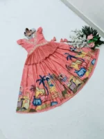 Pink Chinon Silk kalamkari Printed Lehenga for Kids