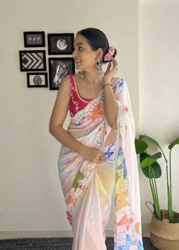 Coding and Sequins Work Digital Printed Georgette Saree