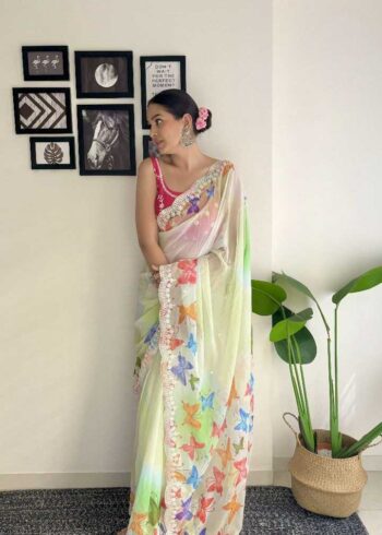 Coding and Sequins Work Digital Printed Georgette Saree