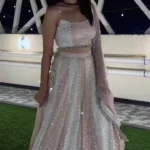 Cream and Pale Pink Embroidered Party Wear Lehenga for women