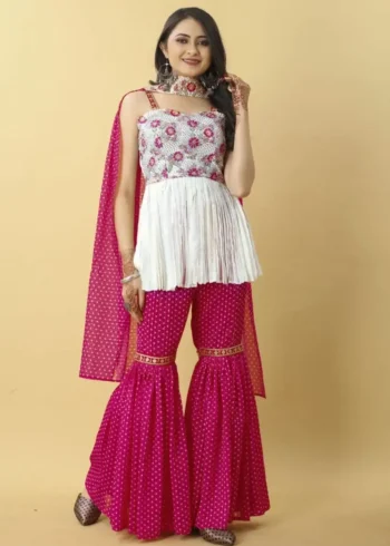 Cream n Rani Buttle Silk Sharara Suit for Women