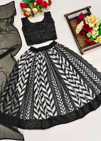 Crush Work Digital Printed Black Kids Lehenga Choli