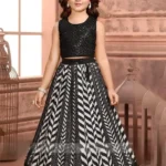 Crush Work Digital Printed Black Kids Lehenga Choli