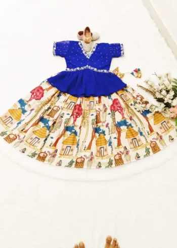 Crush Work Kalamkari Digital Printed Kids Lehenga