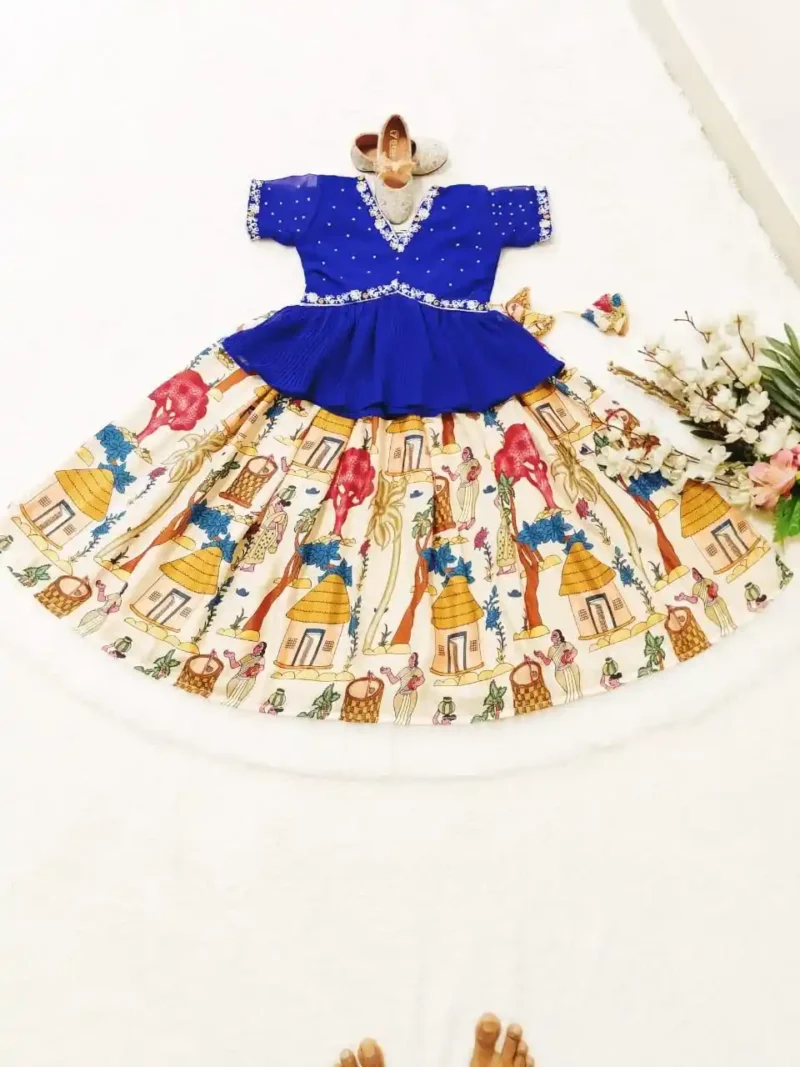 Crush Work Kalamkari Digital Printed Kids Lehenga