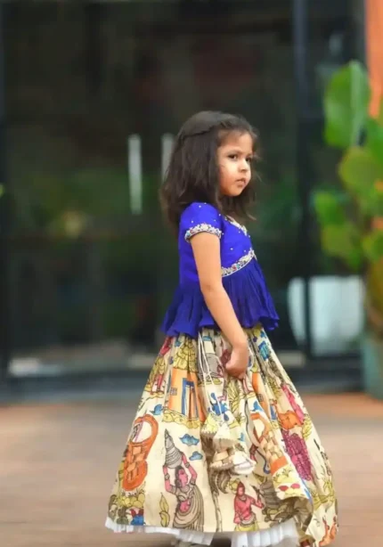 Crush Work Kalamkari Digital Printed Kids Lehenga