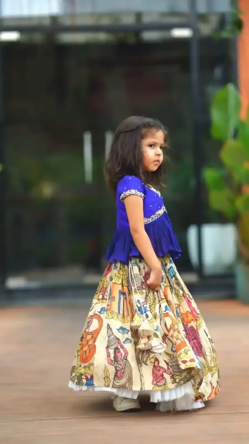 Crush Work Kalamkari Digital Printed Kids Lehenga