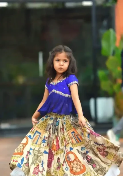 Crush Work Kalamkari Digital Printed Kids Lehenga