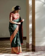 Dark Green Golden Zari Weaving Designer Silk Saree