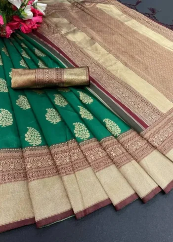 Dark Green Golden Zari Weaving Designer Silk Saree