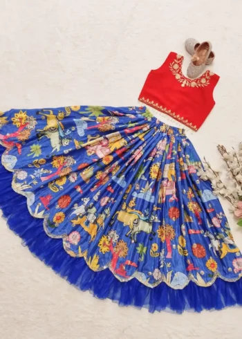 Fancy Lace Embroidered Faux Georgette Lehenga for kids