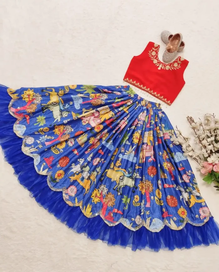 Fancy Lace Embroidered Faux Georgette Lehenga for kids