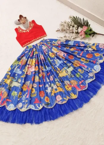 Fancy Lace Embroidered Faux Georgette Lehenga for kids
