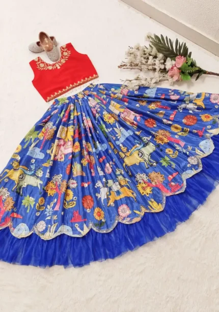 Fancy Lace Embroidered Faux Georgette Lehenga for kids