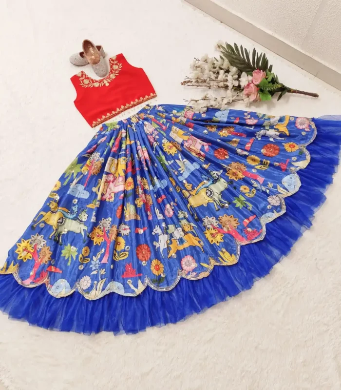 Fancy Lace Embroidered Faux Georgette Lehenga for kids