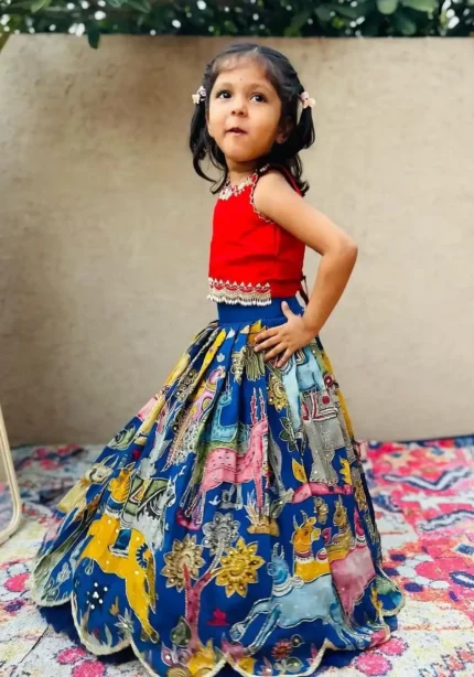 Fancy Lace Embroidered Faux Georgette Lehenga for kids