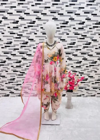 Faux Georgette Digital Printed Salwar Suit for Kids