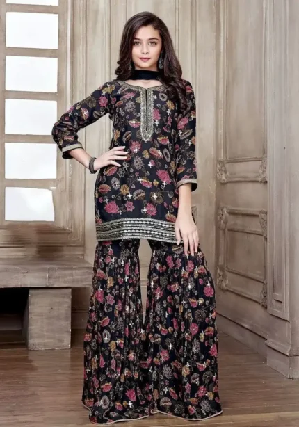 Faux Georgette Digital Printed Mother & Daughter Sharara Suit Combo