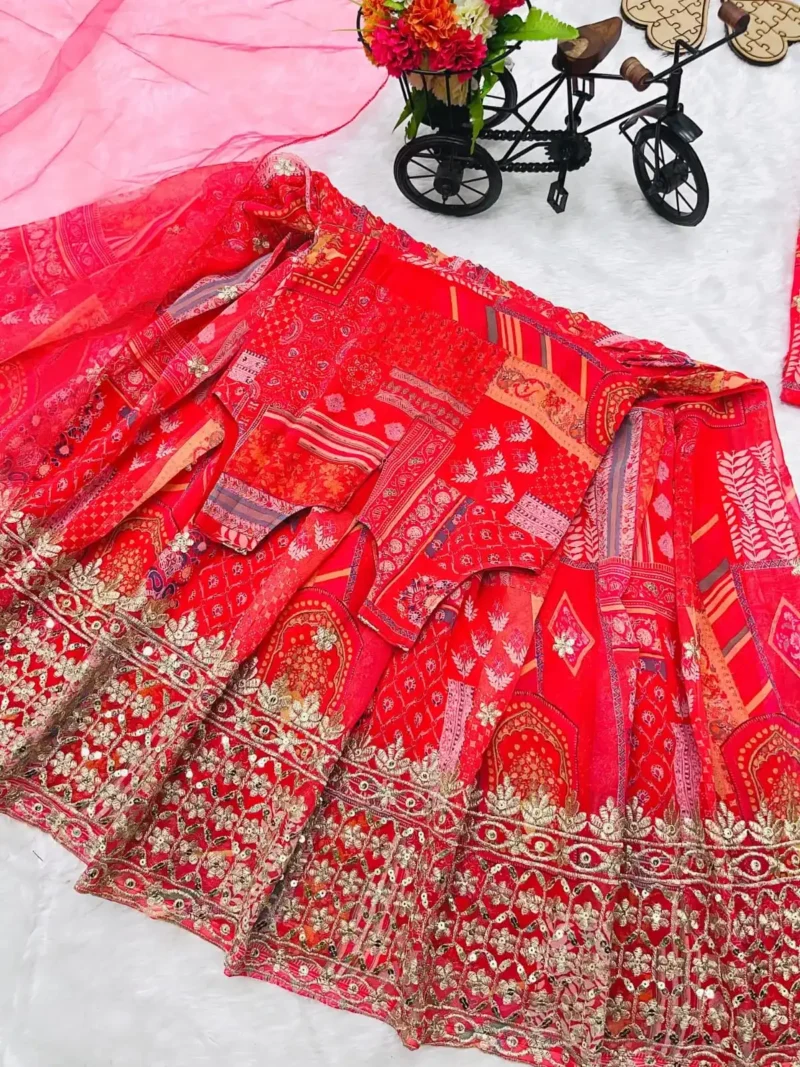Faux Georgette Digital Printed Sequins Embroidered Gown for kids
