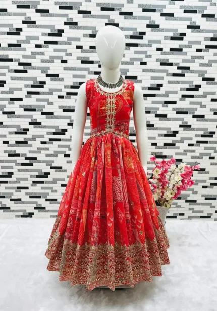 Faux Georgette Digital Printed Sequins Embroidered Gown for kids