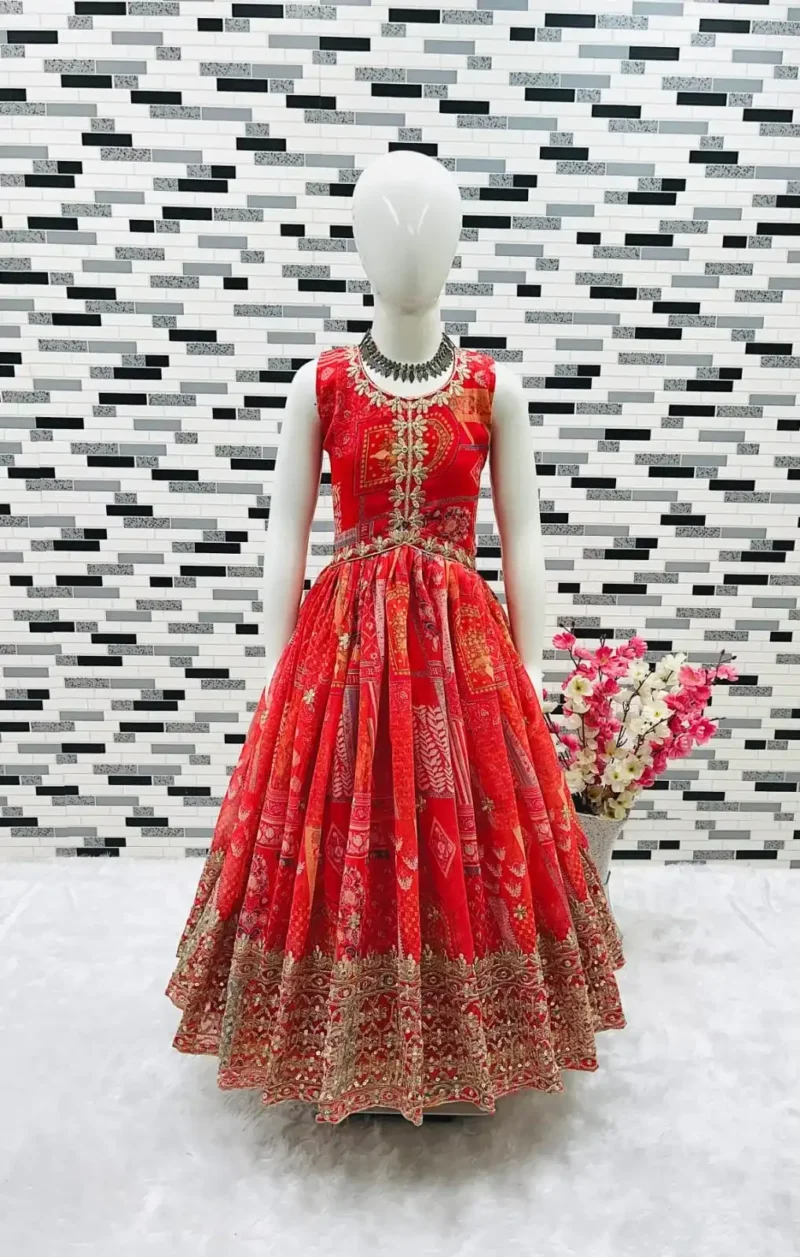 Faux Georgette Digital Printed Sequins Embroidered Gown for kids