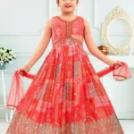 Faux Georgette Digital Printed Sequins Embroidered Gown for kids