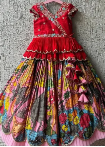 Faux Georgette Kediya Style Sequins Embroidered Lehenga for Kids