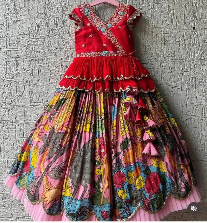 Faux Georgette Kediya Style Sequins Embroidered Lehenga for Kids