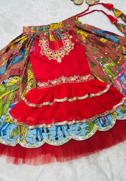 Faux Georgette Kediya Style Stitched Lehenga for kids