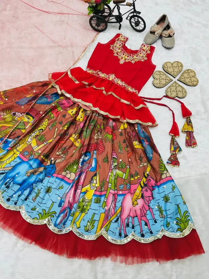 Faux Georgette Kediya Style Stitched Lehenga for kids