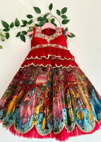 Faux Georgette Kediya Style Stitched Lehenga for kids