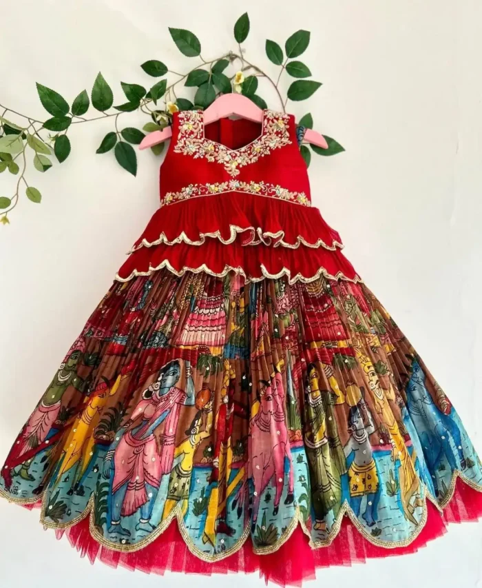 Faux Georgette Kediya Style Stitched Lehenga for kids