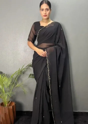 Faux Georgette Plain Hand Work Ready to Wear Saree
