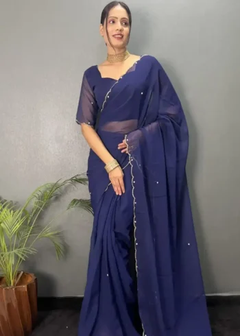 Faux Georgette Plain Hand Work Ready to Wear Saree