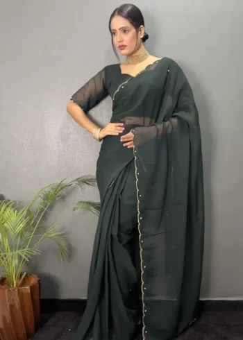 Faux Georgette Plain Hand Work Ready to Wear Saree