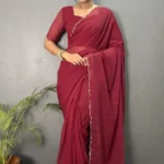 Faux Georgette Plain Hand Work Ready to Wear Saree
