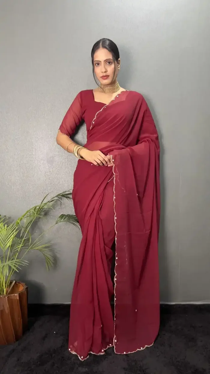 Faux Georgette Plain Hand Work Ready to Wear Saree