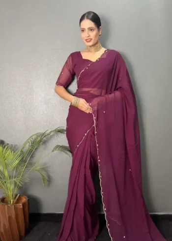 Faux Georgette Plain Hand Work Ready to Wear Saree