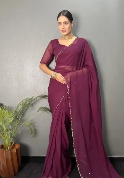 Faux Georgette Plain Hand Work Ready to Wear Saree