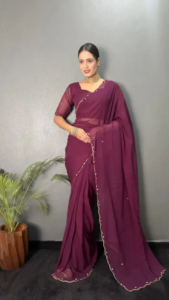 Faux Georgette Plain Hand Work Ready to Wear Saree