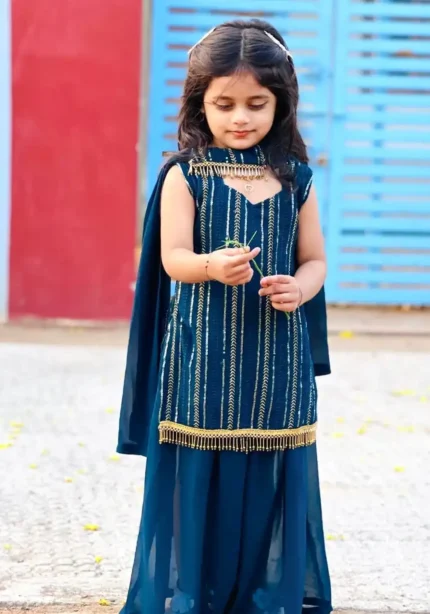 Faux Georgette Sequins Embroidered Sharara dress for Kids