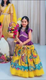 Fill Fill Border Design Kalam Kari Printed Kids Lehenga