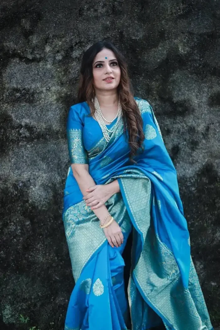 Firozi Colour Soft Lichi Silk Saree