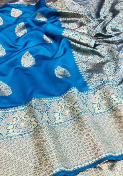 Firozi Colour Soft Lichi Silk Saree