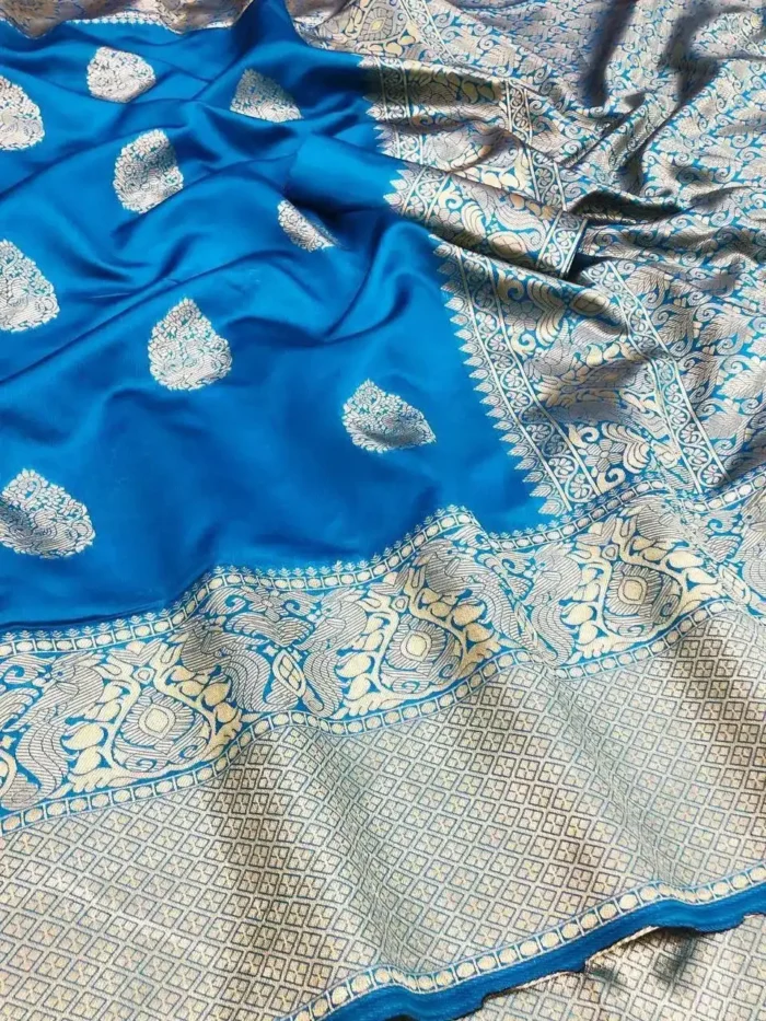 Firozi Colour Soft Lichi Silk Saree