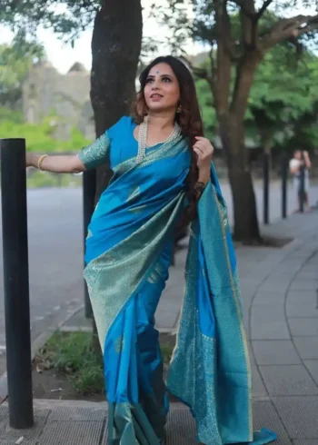Firozi Colour Soft Lichi Silk Saree