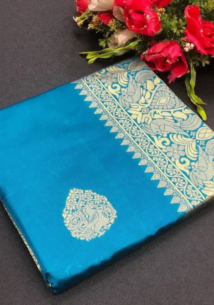 Firozi Colour Soft Lichi Silk Saree