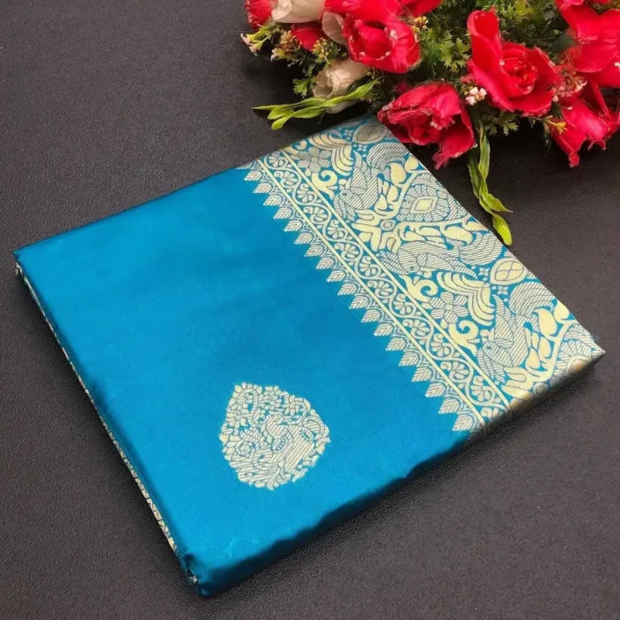 Firozi Colour Soft Lichi Silk Saree