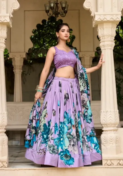 Floral Printed with Lace Touchup Lehenga Choli