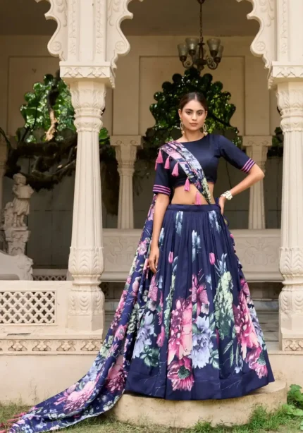 Floral Printed with Lace Touchup Lehenga Choli